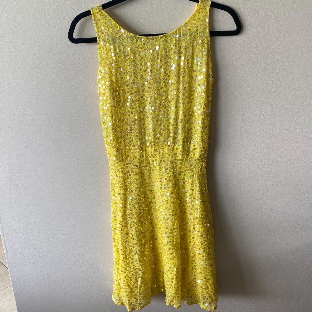 Yellow sequin cocktail dress, size 4